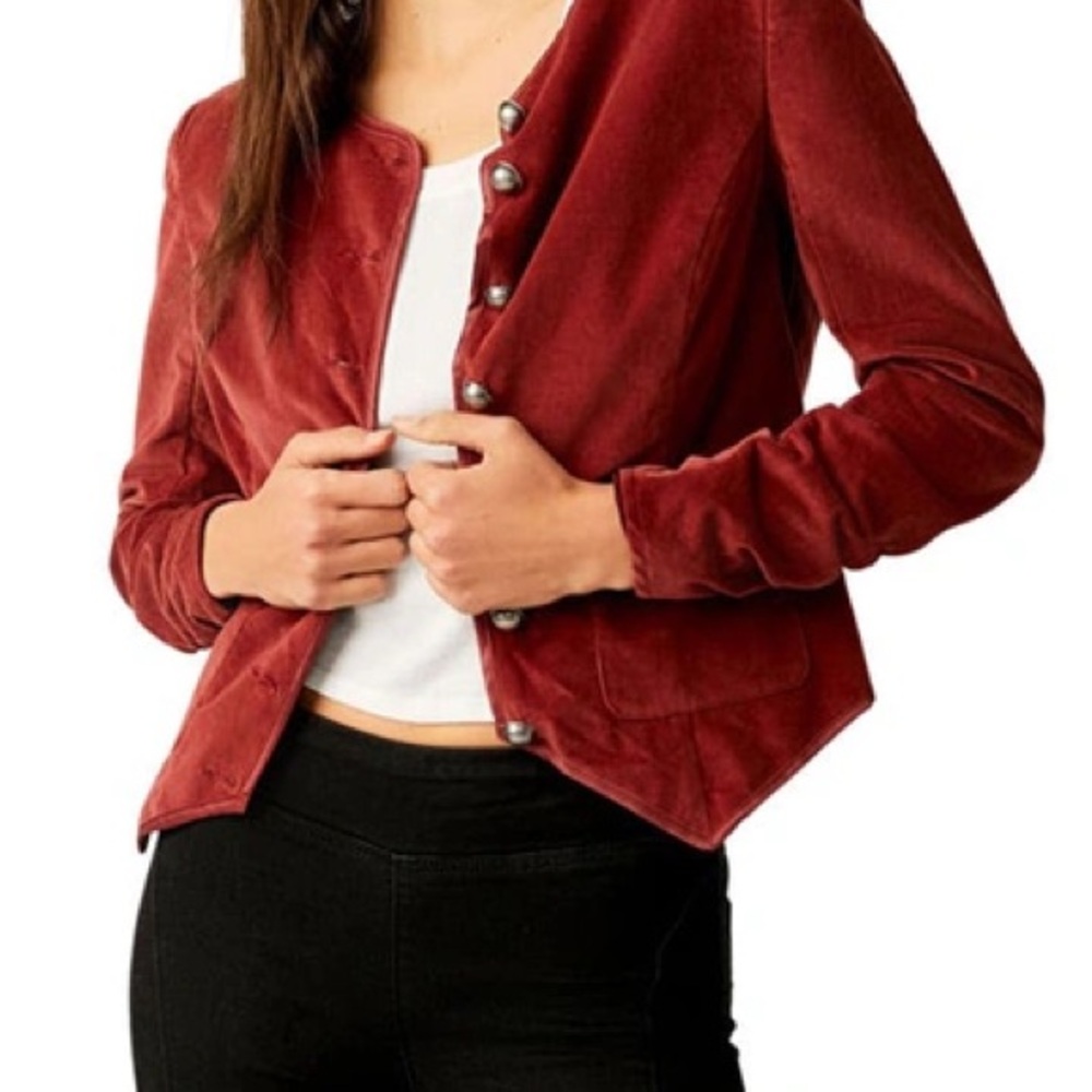 Free People Becky Stretch Velvet Jacket in Garnet Grotto $168 Retail